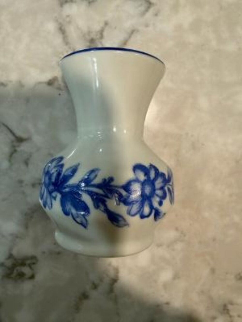 Vintage Porcelain Miniature Vase with Blue Floral Decoration by Leart of Brazil